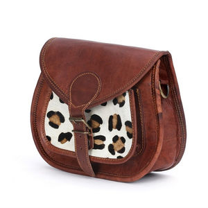 Bolso bandolera de mujer de cuero genuino con estilo vintage con patrón de animales, bandolera impermeable con cierre de sillín para niñas - Product Image 3