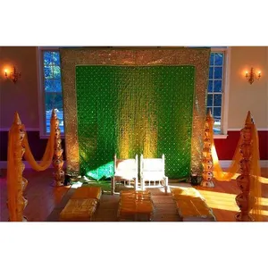 刺绣Mandap背景窗帘婚礼花哨的印度教婚礼Mandap装饰刺绣绿色背景婚礼