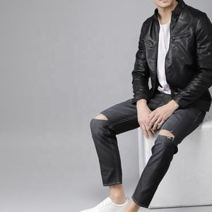 สไตล์หนังสำหรับชายซิปสไตล์สีดำหนังแจ็คเก็ตแขนไหล่ติดสไตล์] โดย EVERGLOW - Product Image 1