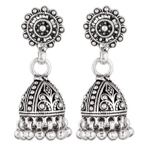 Handmade Traditional Stylist <b>Studded</b> 92.5 Sterling <b>Silver</b> <b>Earrings</b> Ethnic Indian Jhumka Dangle <b>Earrings</b> for Women NSJ-621/44960 - Product Image 1