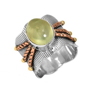 Bijoux fins naturel Prehnite pierre méditation anneaux marteau Spinner anneau éternité Vermeil 925 bijoux en argent - Product Image 1