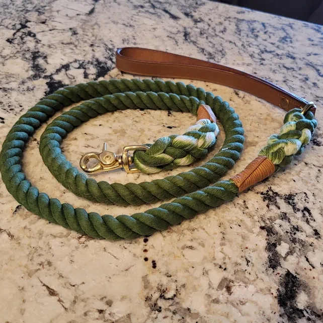 cotton Handmade Dog Leash With Leather (Green)