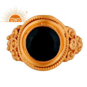 ชาติพันธุ์การออกแบบสีดำนิลแหวนพลอยขายส่งที่ทำด้วยมือชุบทอง925เงินเครื่องประดับแหวนสตรี - Product Image 1