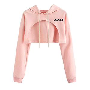 Slim Fit mujer cultivo superior sudaderas con capucha en Color rosa con la manga ropa de invierno cálido sudaderas con capucha - Product Image 6
