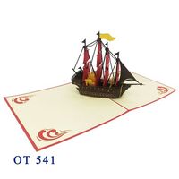 Carte pop-up 3D artisanale en papier vietnamien, motif bateau pirate rouge, best-seller, décoration de mariage, enveloppe style lettre, souvenir, anniversaire personnalisé