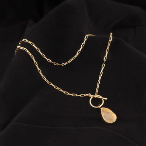 สร้อยคอจี้หินซิทรินจากธรรมชาติประจำเดือนพฤศจิกายน,สร้อยคอชุบทอง24K สร้อยคอหนาทรงรีพร้อมตะขอเกี่ยว - Product Image 5