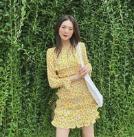 Robes décontractées tissées à fleurs avec volants et fermetures éclair, asymétriques, mini, à manches longues, pour le printemps, l'été et l'automne, vêtements pour femmes OEM, logo personnalisé