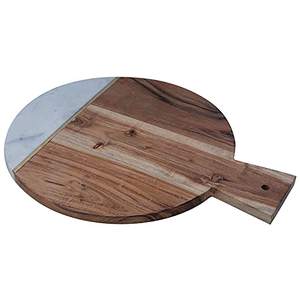 Plateau de service à découper, plateau à pizza, plateau rond en bois et marbre - Product Image 1