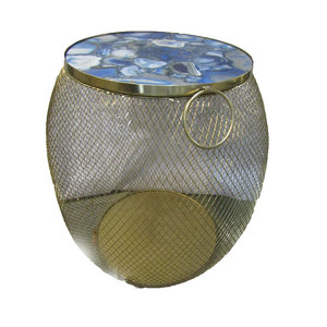 Table basse de salon, ronde, en métal, design simple, panier de rangement avec plateau en marbre, offre spéciale, - Product Image 1