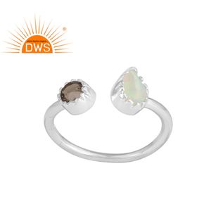 Smoky Quartz & Ethiopian <b>Opal</b> Gemstone <b>Ring</b> Handmade Wholesale Vintage Style Sterling Fine 925 <b>Silver</b> <b>Ring</b> Jewelry Manufacturer - Product Image 1
