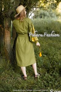 Vestidos Ucranianos Tejidos Ecológicos Lavables con Bordado, Manga Abullonada, Cuello en V Floral, Estilo Vintage, Largo hasta la Rodilla - Product Image 6