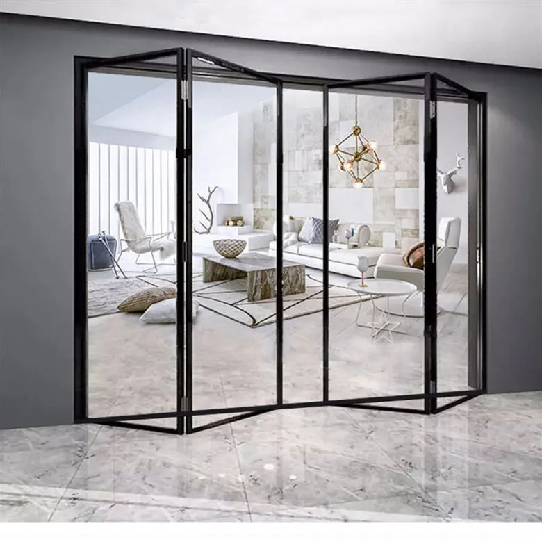 Living Room Bifold Internal Doors Aluminum Narrow Folding Door Slim Frame Bi Folding Glass Door