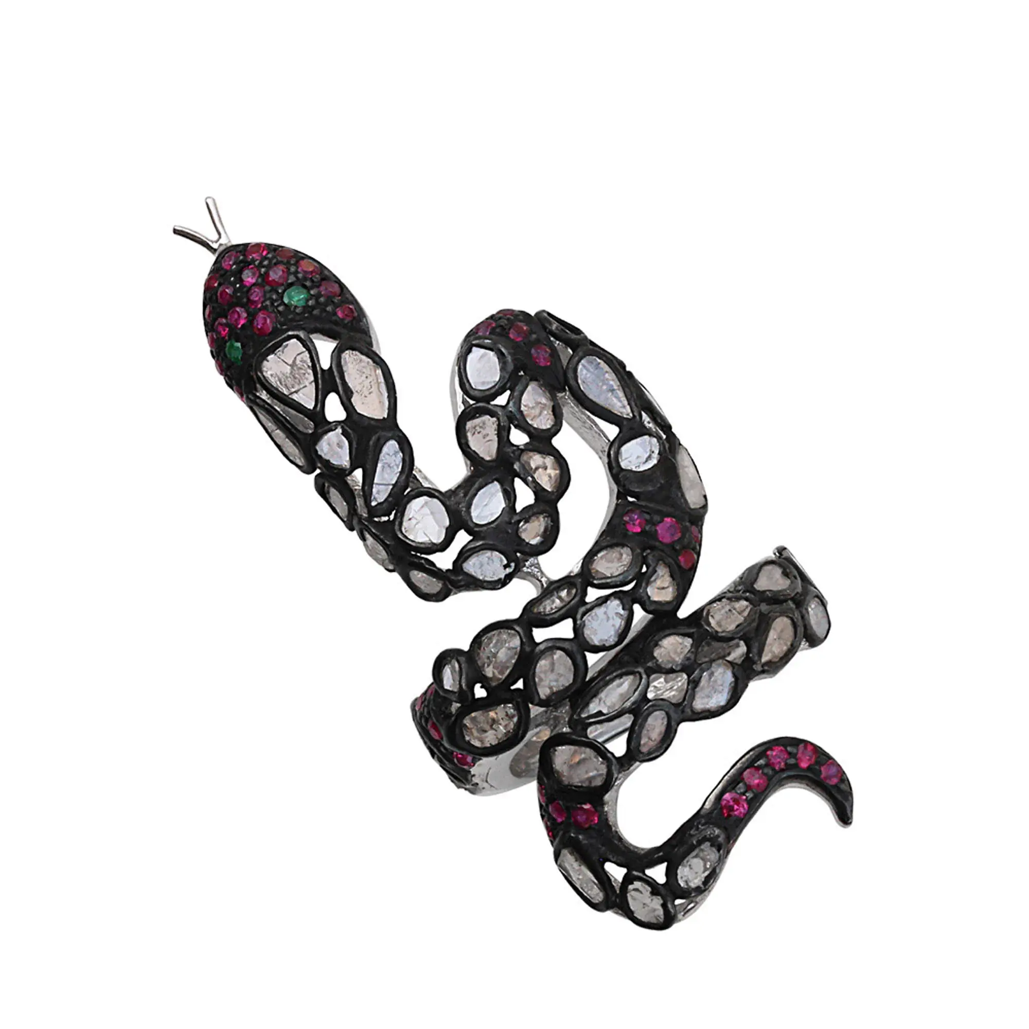 Victoriaanse Dier 925 Sterling Zilver Ruby Edelsteen Rose Cut Diamond Snake Ring Fijne Sieraden Fabrikant