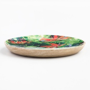 Best Quality Enamel Printed Wooden Bowl Classic Design Tableware <b>Food</b> Serving Bowl <b>Green</b> and White <b>Color</b> for Home and Kitchen - Product Image 2