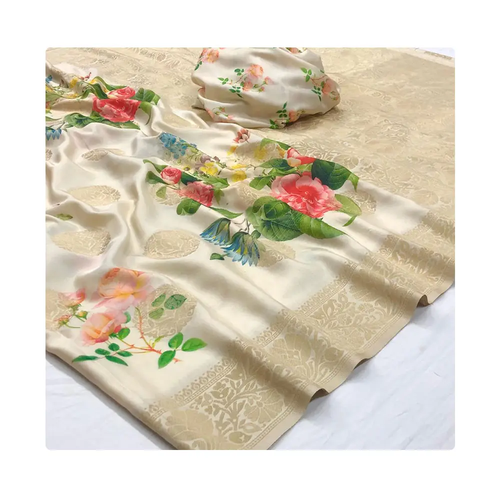 Elegante Indiana De Alta Qualidade Floral Print Soft Silk Saree Comprar Ao Melhor Preço De Atacado