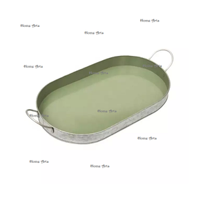 <b>Prime</b> Quality Galvanized Tea Coffee Tray With Iron Stand Oval Shape Customized Size Serving Tray From India - Product Image 5