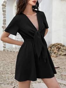 Vestido Elegante de Verano 100% Algodón para Mujer, Estilo Dulce con Mangas Cortas, Estampados Sexys para Fiesta, Color Negro, Estilo Club, Vestido de Una Pieza - Product Image 2