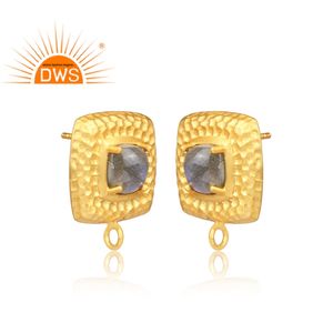 Boucles d'oreilles en Labradorite martelée naturelle, pierres précieuses, plaqué or, argent 925, fait à la main, carrées, bijoux pour femmes - Product Image 2