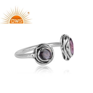 Bague ouvrable en améthyste naturelle et iolite, en argent sterling 925, fournisseur de bijoux - Product Image 3