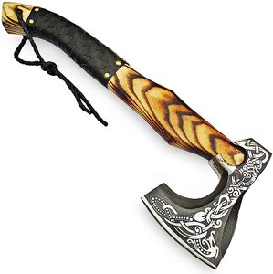 Hache Viking Damassée Artisanale - Acier Damas Avec Fourreau - Manche Frêne