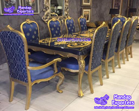 Ensemble de meubles de salle à manger en teck blanc royal moderne avec table à manger finition marbre élégante