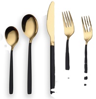 Ensemble de couverts noirs et dorés de 5 cuillères de table, cuillère à thé, fourchette, fourchette à fruits et épandeur (noir brillant doré brillant)-par KSN