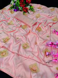 Saree de travail de broderie en soie avec chemisier Indienne, vêtement de fête, pas cher, pas cher, vente en gros - Product Image 4