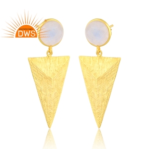 925 Sterling <b>Silver</b> Natural Rainbow Moon Stone Triangular Design <b>Dangle</b> <b>Earring</b> For Women Jewelry Manufacturer - Product Image 2