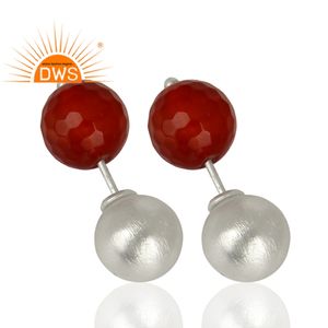 Faceted <b>Red</b> Onyx Round Bead Girls Stud <b>Earrings</b> For Party Manufacturer Fine Silver Jewelry Wholesaler - Product Image 2