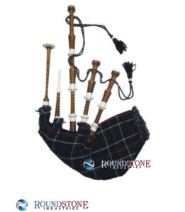 Mackenzie Tartan Rose Wood <b>Bagpipe</b> with White Plastic Sole Scrolls and Knobs Style Scottish Features Cord and Cover - Product Image 4