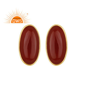Boucles d'oreilles ovales naturelles en Onyx rouge, bijou en pierre précieuse, plaqué or, argent, 925, vente en gros - Product Image 1