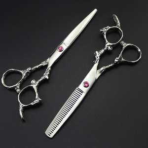 Ciseaux de coiffure en acier inoxydable de couleur noire approuvés CE Lot de 2 pièces Dragon Handle Barber et Rasoir amincissant - Product Image 6