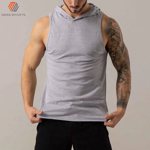MESS SPORTS OEM Mens Workout Training Sports Hoodie Tops Summer Fitness Muscle <b>Vest</b> <b>Stringer</b> Custom Hooded Tank Top Quick Dry - Product Image 3