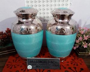 High Quality ALUMINIUM CREMATION URN ROSE ENGRAVED COLOURFUL FUNERAL SUPPLIES Brassworld India <b>Keepsakes</b> <b>ASHES</b> Memorial - Product Image 4
