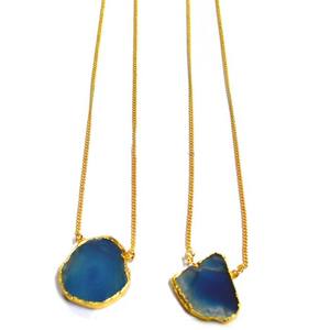 Collier de tranches d'agate bleue de pierres précieuses de style ethnique avec chaîne de perles pour la fête de mariage et les fiançailles exportateur de pierres semi-précieuses - Product Image 1