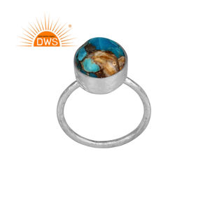 Corte Oval Natural de cobre púrpura Oyster de piedras preciosas de color turquesa martillado banda de Plata de Ley 925 anillo de mayorista de joyas - Product Image 1