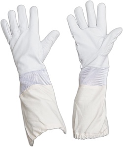 Guante de apicultor de piel de cabra Premium, manga larga de lona con manguito elástico, color blanco - Product Image 1