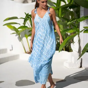 Latest Hot Collection Tie dye Maxi gypsy chic Cotton Fabric v-neck Sleeveless Loose Fitting Comfortable Kaftan Maxi Dress