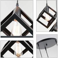 Abat-jour carré en métal noir, 3 lampes suspendues e27, style industriel