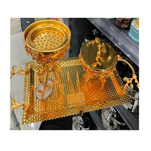 Plateau de service en bois au design islamique avec poignée en métal, qualité supérieure, ustensiles de cuisine pour servir des aliments et des collations - Product Image 5