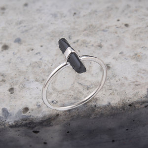 <b>Black</b> Tourmaline Rough Natural Stone Cross Bezel Setting 925 Sterling Silver <b>Ring</b> - Product Image 2