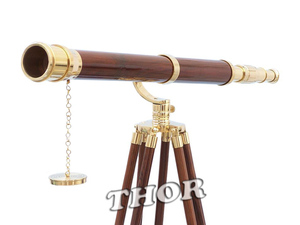 Style nautique nouveau Style télescope marron en bois trépied support de sol Spyglass télescope en laiton poli décor à la maison - Product Image 2