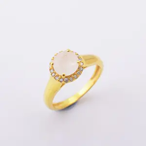 Natural Blue Fire Rainbow Moonstone Cubic Zircon Designer Micro Pave Fine Jewelry 925 Sterling Silver 18K Gold Vermeil Gift Ring