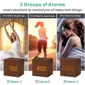 KH-WC001 Cubo De Mesa Decorativos Digitales LED De Madera Alarma Moderno 나무 Reloj Despertador 디지털 알람 시계 - Product Image 4