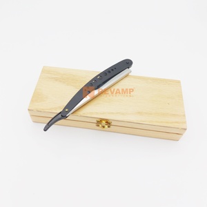 Mới Nhất Dùng Một Lần Thẳng Dao Cạo Râu Với Biểu Tượng Tùy Chỉnh Nhựa Màu Đen Gấp Xử Lý Tay Thử Nghiệm Đóng Gói Trong Hộp Gỗ - Product Image 5