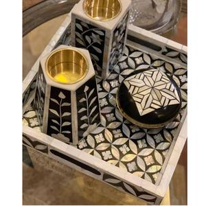 Recién llegado, juego de bandeja de quemador Bakhoor árabe hecho a mano, bandeja de madreperla con incrustaciones de hueso, caja de incensario, incienso de fragancia de India - Product Image 6