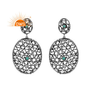 Dernière conception argent sterling oxydé naturel Arizona Turquoise pierre précieuse filigrane treillis métallique boucle d'oreille fabricant de bijoux - Product Image 1