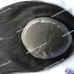 HT371女性のかつら在庫6 × 8インチ7 × 9インチサイズ自然な黒色 # 1B絹のようなストレートヘア6-24インチの長さ120% 密度髪