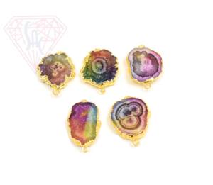 Solar cuarzo Latón chapado en oro Natural Multi piedra preciosa CZ hecho a mano bisel joyería encanto piedra natal Boho conector - Product Image 5