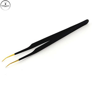 สีดำที่มีปลายทองสแตนเลสแหนบขนตาที่กำหนดเองชื่อแบรนด์และการบรรจุขายส่งที่มีคุณภาพระดับมืออาชีพขนตา - Product Image 3